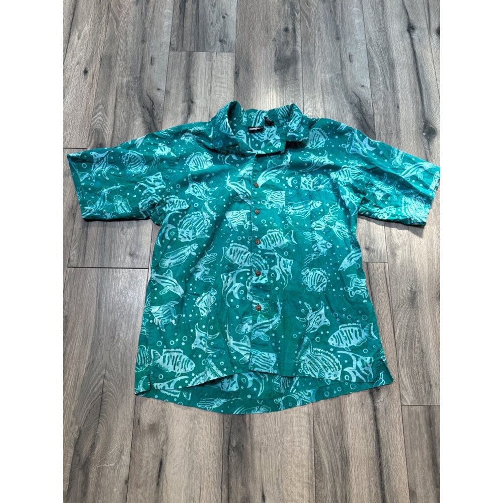White Sierra Men's Hawaiiian Fish Print Short Sleeve Shirt M Green Teal